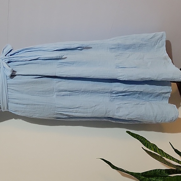 J. Crew Light Blue Tiered Gauzy Maxi Dress Matching Cloth Belt Pockets Size 2 - Picture 3 of 7